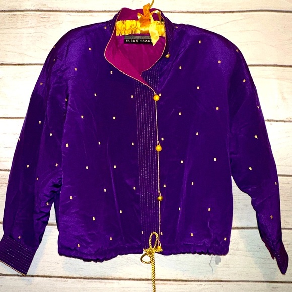 Purple and Gold Ellen Tracy Jacket Medium Vintage Oversized Asian Silk luxury - Picture 1 of 13
